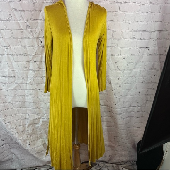 NWT Annabelle boutique light weight knit Mustard duster cardigan w/ pockets S - Picture 2 of 9